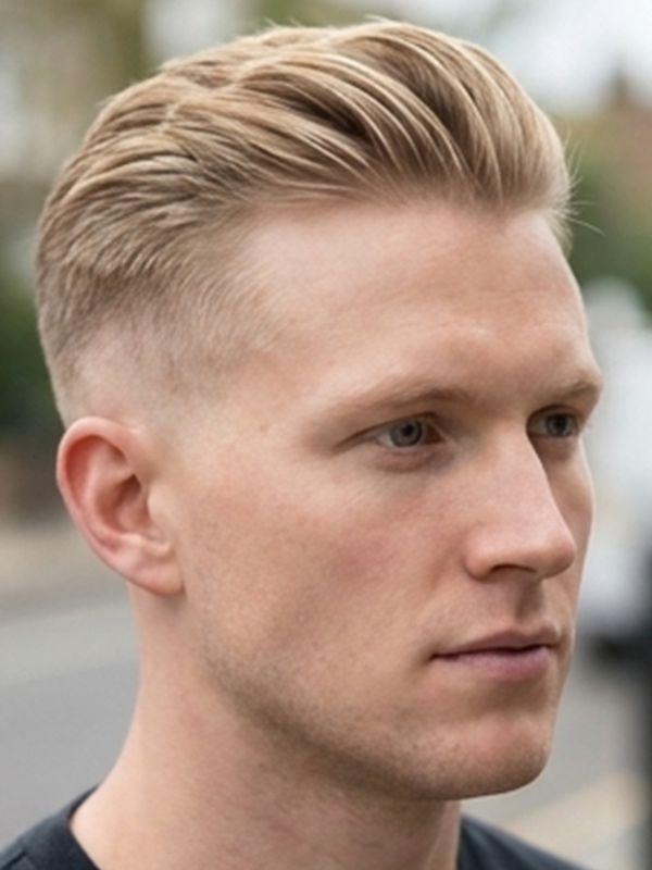 Middle part på en mand med lyst hår