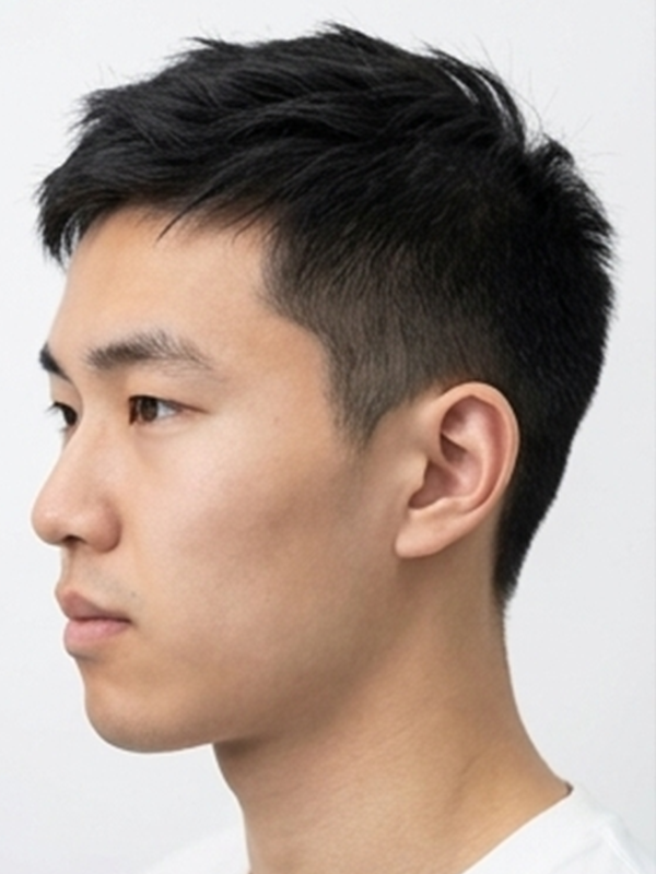 Crew cut med fuldskæg på en mand i fyrrerne