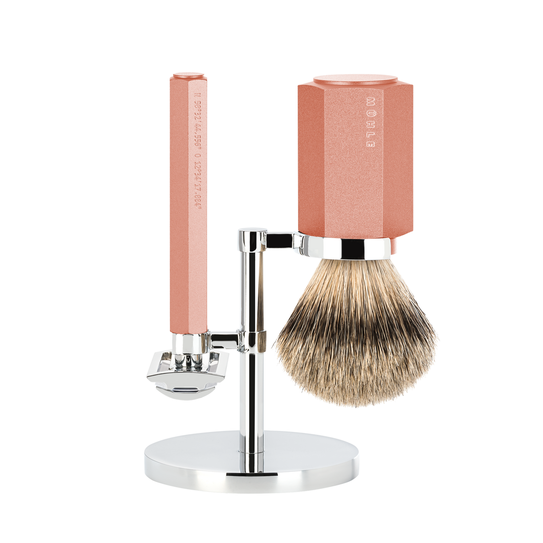 Barbersæt Hexagon Sunrise med Silvertip Badger Barberingsbørste
