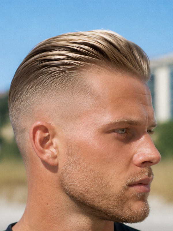 Grå slick back på en ældre mand, stram og velplejet