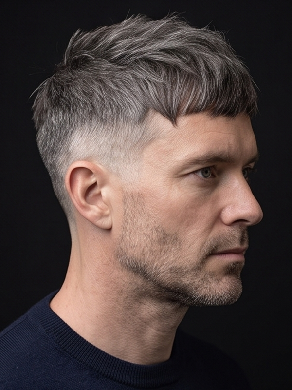 Moderne french crop med mid fade på en ung mand