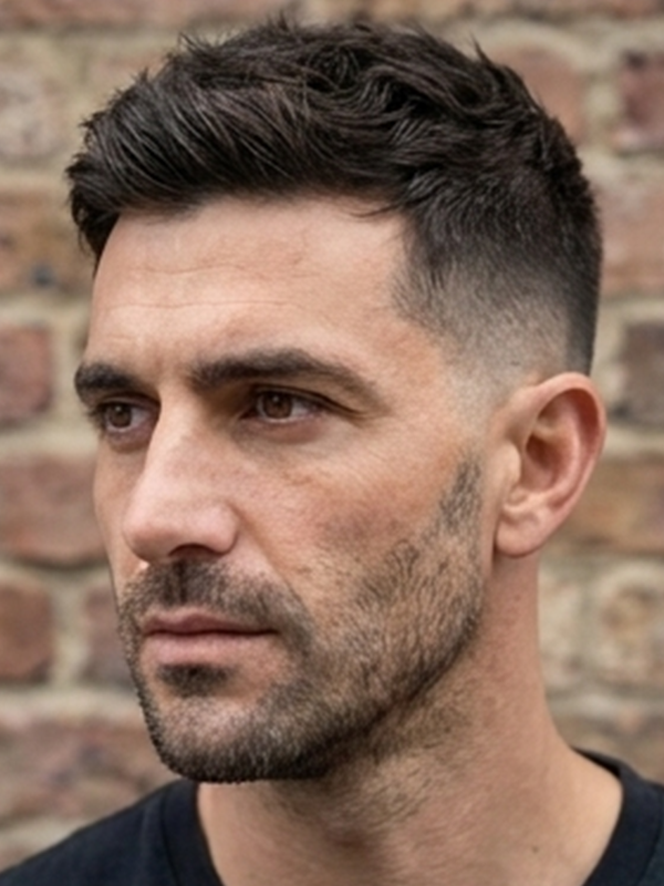 Crew cut på en mand med tyndere blivende hår