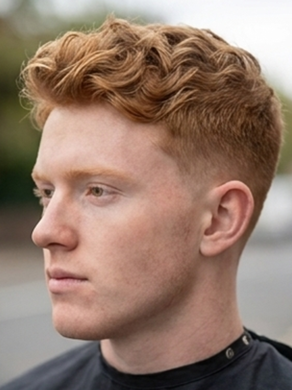 Meget kort klippet crew cut på en mand med krøllet hår