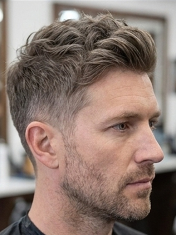 Crew cut på en mand med gråt hår