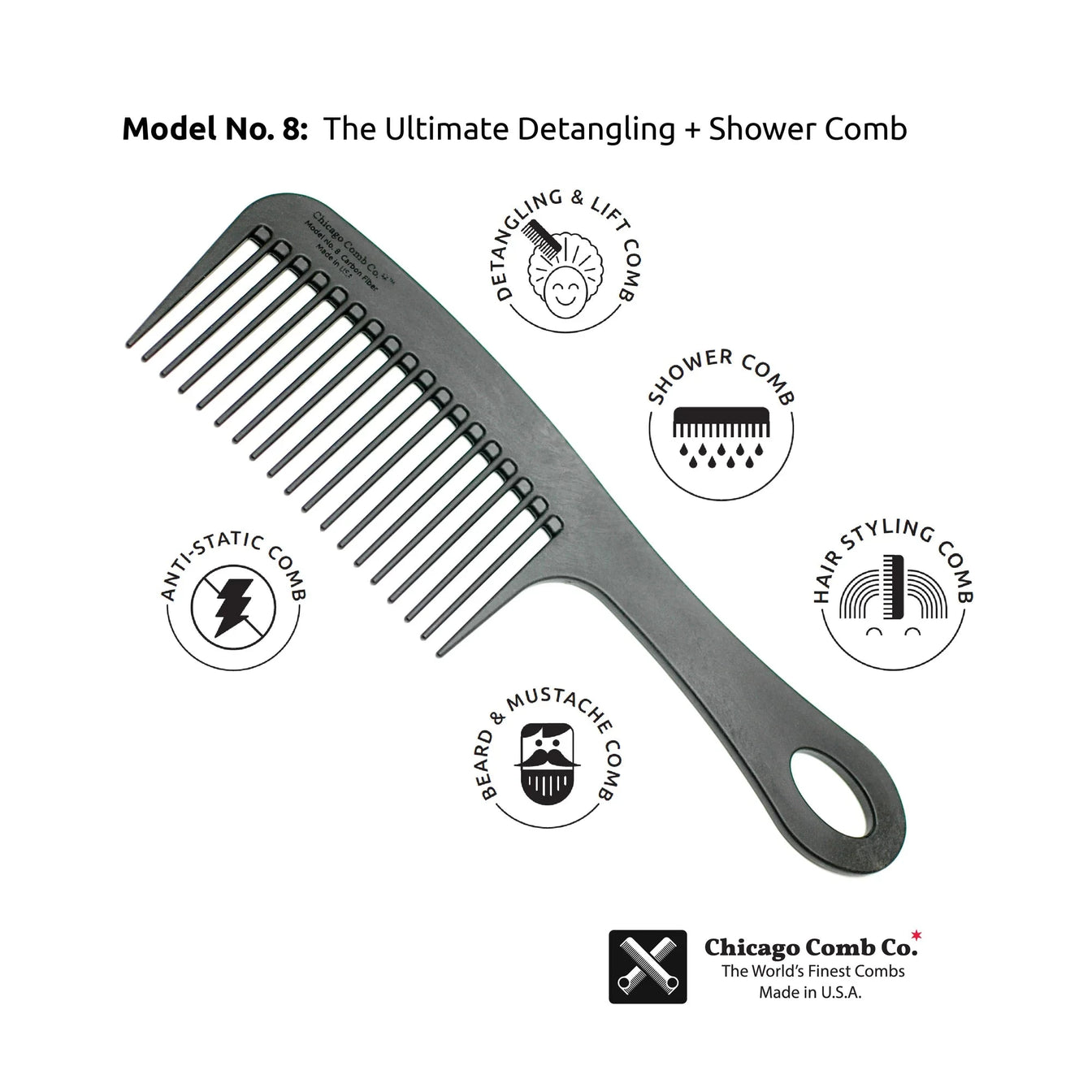 Hair Comb Model No. 8 – Carbon Fiber Chicago Comb