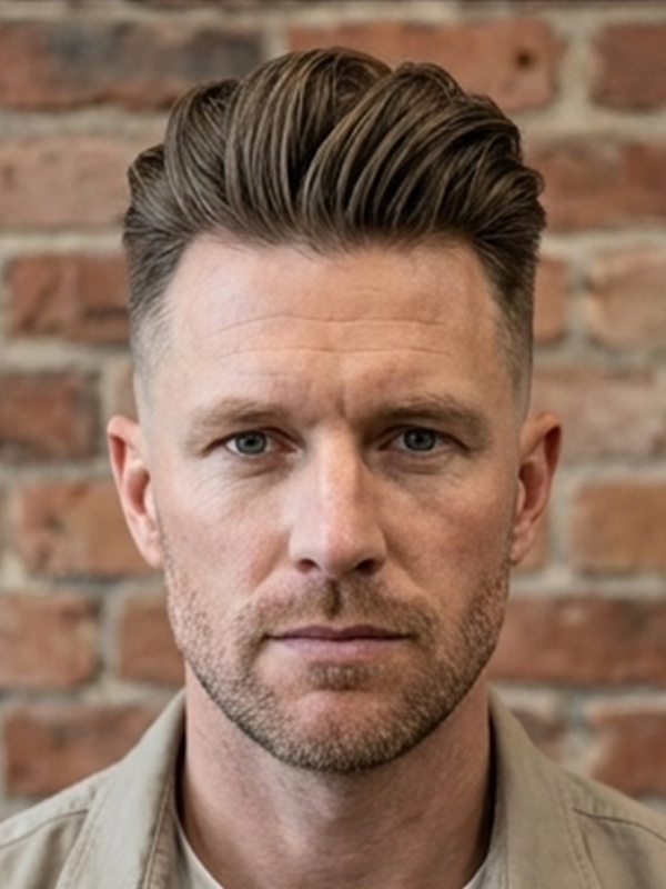 Høj quiff på en mand med tykt glat hår