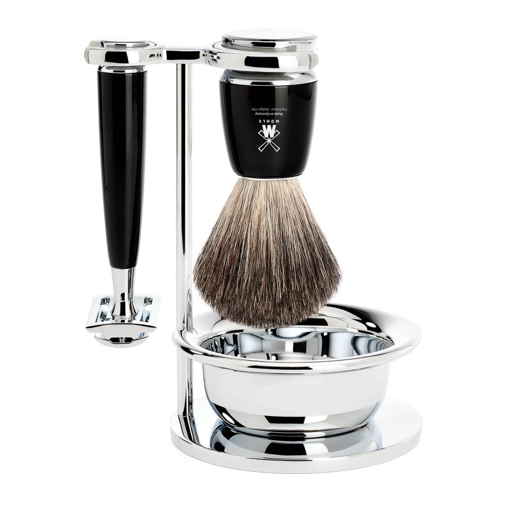 Image of product Rytmo barberingssæt med sikkerhedshøvl (4 dele) - Graudas - Sort